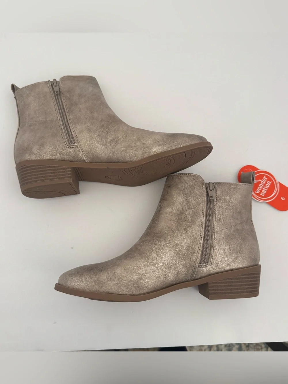 Girls 6 Taupe Ankle Boots Booties Side Zip Low Heel Chelsea Casual Fashion Shoes